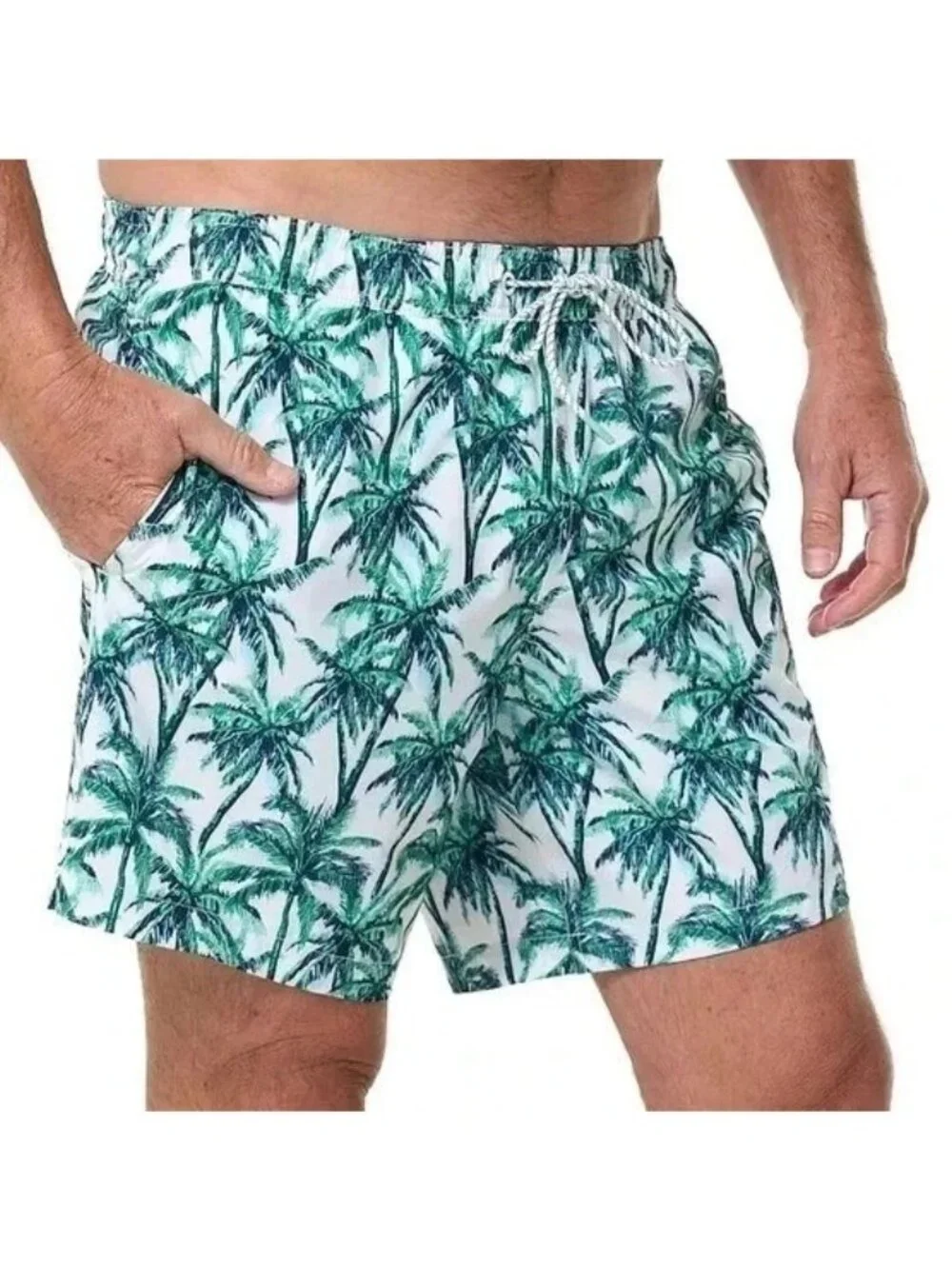 NWT Bonobos Men's M Green 7-Inch Inseam Swim Shorts Palm Tree Print Mesh Liner